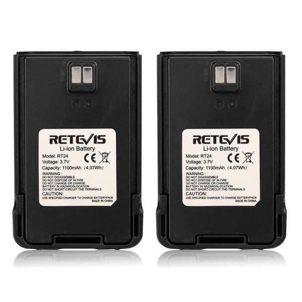 Retevis RT24 Walkie Talkie Li-ION-batterier 3,7V 1100mAh Kompatibla RT24 Walkie Talkies (svart, 2 st)
