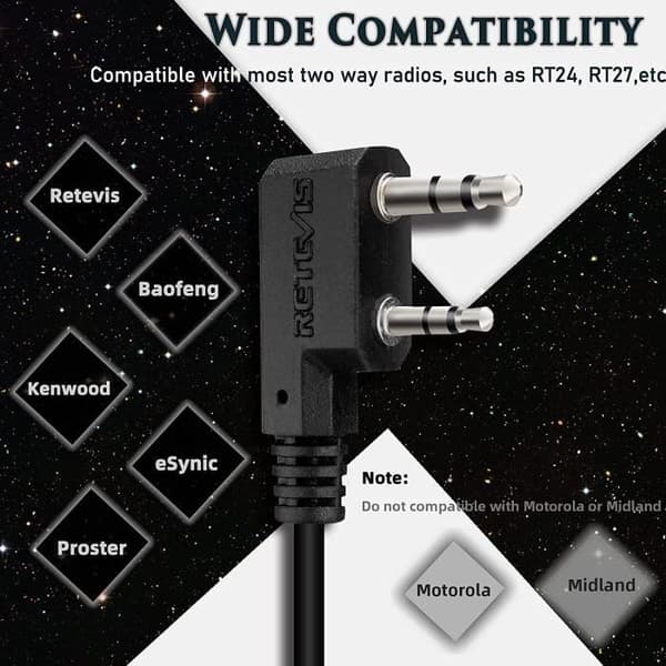 Retevis R111 Walkie Talkie hörsnäcka 2-stifts justerbar volym hörsnäcka typ G headset kompatibelt med walkie talkie RT24 RT22(2 st)