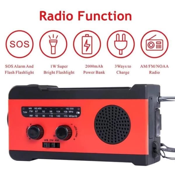 Emergency Radio Disaster Prevention Handvev SOS-ficklampa för solenergigenerering