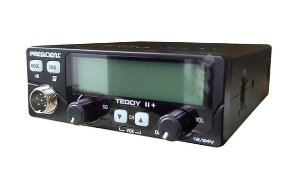 CB-radio PRESIDENT Teddy II+ (sendereffekt - 4W, strømforsyningsspænding - 12/24V, kanalantal - 40, støjreducer - ja, 125x125x45 mm)
