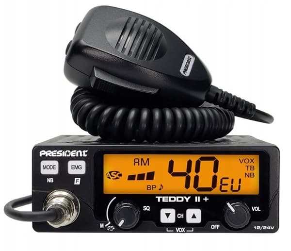 CB-radio PRESIDENT Teddy II+ (sendereffekt - 4W, strømforsyningsspænding - 12/24V, kanalantal - 40, støjreducer - ja, 125x125x45 mm)