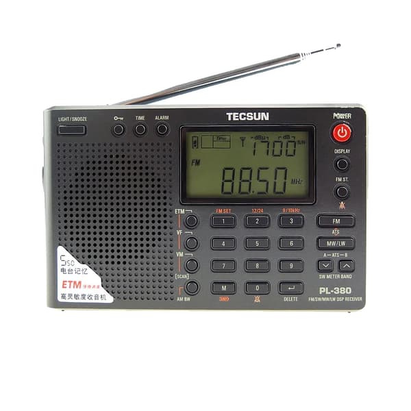 Bærbar digital modtager, FM MW SW LW bånd, 550 forudindstillede minder, kompakt design,PL380 SORT