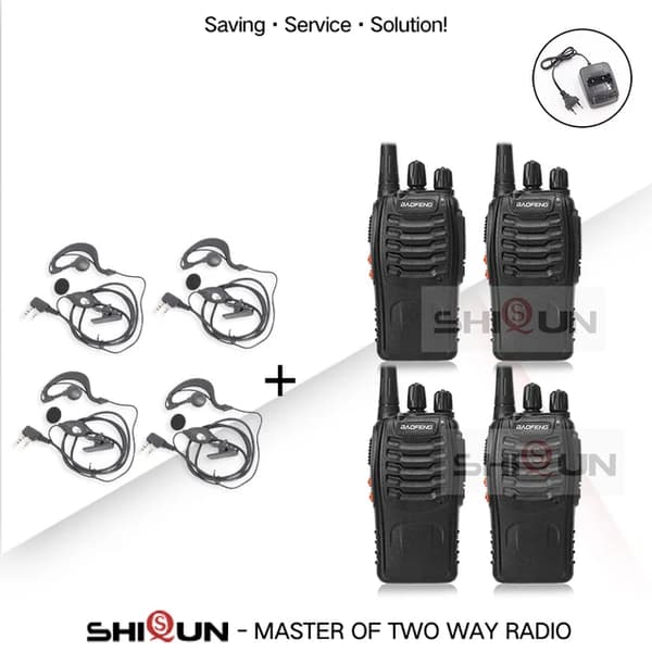 Walkie Talkie, 5W Strøm, UHF Frekvens, 4-4Headsets