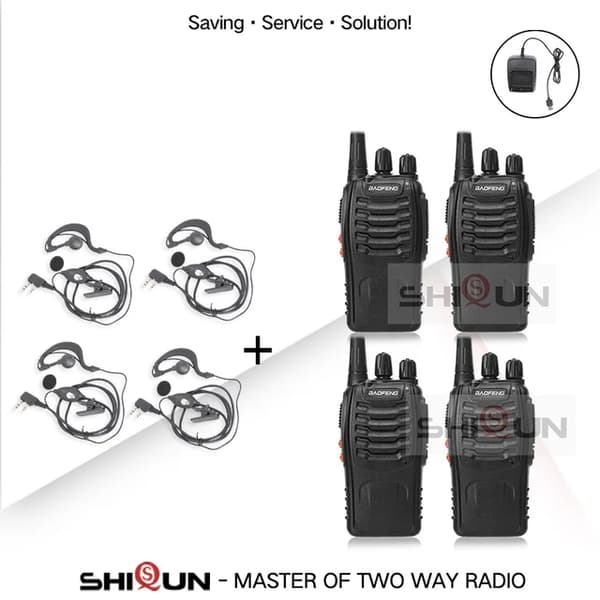 Walkie Talkie, 5W Strøm, UHF Frekvens, 4USB-4Headsets