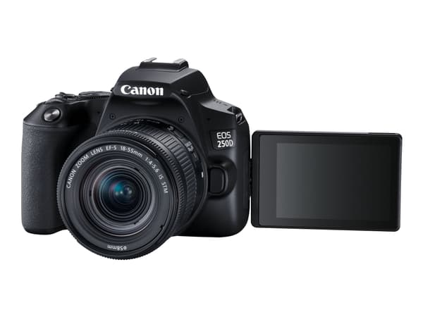 Canon EOS 250D - Digitalkamera - SLR - 24.1 MP - APS-C - 4 K / 25 fps - 3x optisk zoom EF-S 18-55mm III-lins - Wi-Fi, Bluetooth - svart
