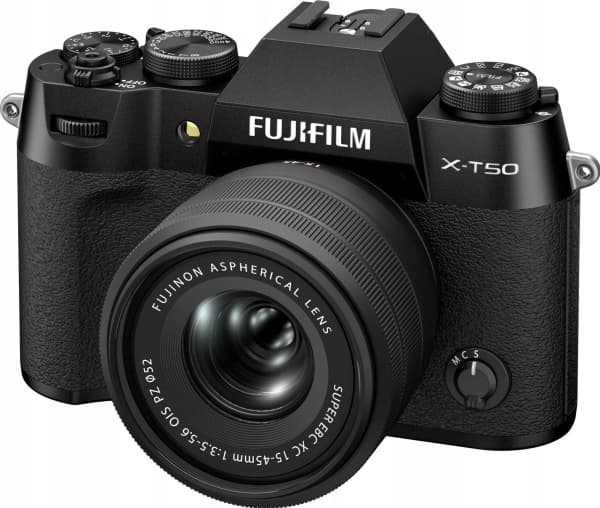 Fujifilm X -T50 + XC 15-45 mm, 40,2 MP, 7728 x 5152 piksler, X-Trans CMOS 5 HR, 6,2K, berøringsskjerm, svart
