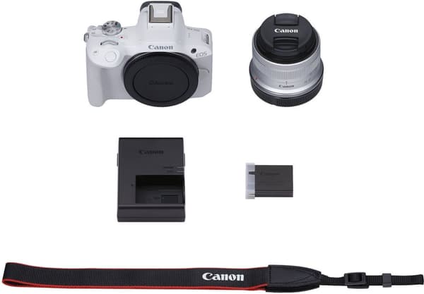 Canon EOS R50 systemkamera, hvid + 18-45 mm objektiv