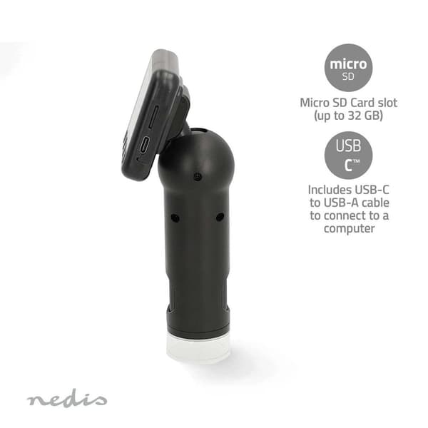 Nedis Microscope Camera | Maximum battery play time: 5 hrs | Built-in microphone | 1080P | up to 48MP | 2"Inch Screen | Black