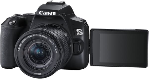 Canon EOS 250D systemkamera, svart + 18-55 IS STM + 50 mm 1,8 STM