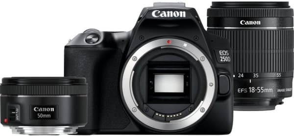 Canon EOS 250D systemkamera, svart + 18-55 IS STM + 50 mm 1,8 STM