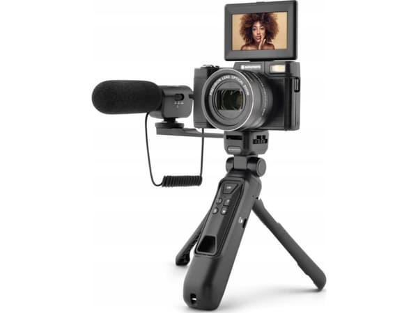 AgfaPhoto Vlog digitalkamera 5x optisk zoom, 24mp 4k kamera Agfaphoto Vlg-4k + fjernmikrofon / Realishot Vlg-4k optisk Sort