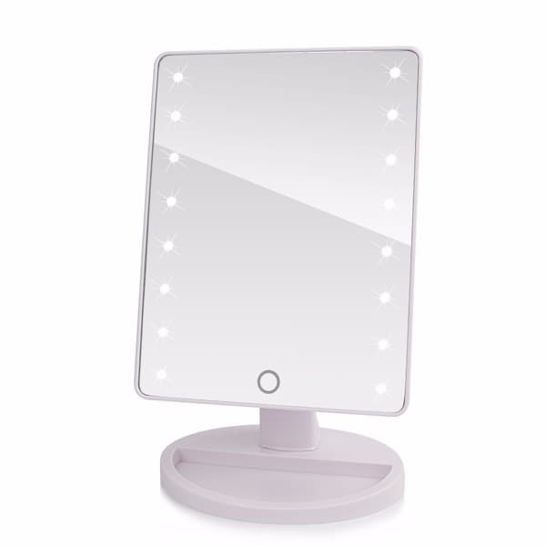 Portabel Roterbar LED Sminkspegel, Batteri & USB driven - Vit