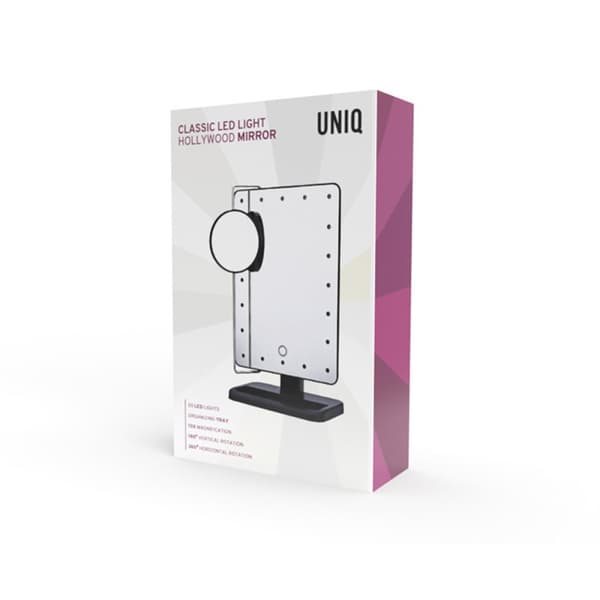 UNIQ® Hollywood Spejl Med LED Lys + Lille Spejl Med 10 x Forstørrelse - Sort