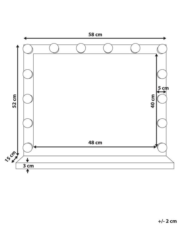 Sminkespejl med LED Hvidmetal 50 x 60 cm Rektangulært Hollywood Illuminerede Pære Toiletbord