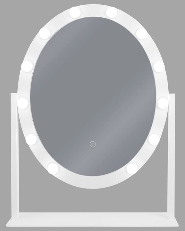 Makeup spejl med LED Hvid Jern 50 x 60 cm Sminkespejl med Lys Oval Hollywood Inspireret Pære med Touch Funktion Bordspejl Pigeværelse