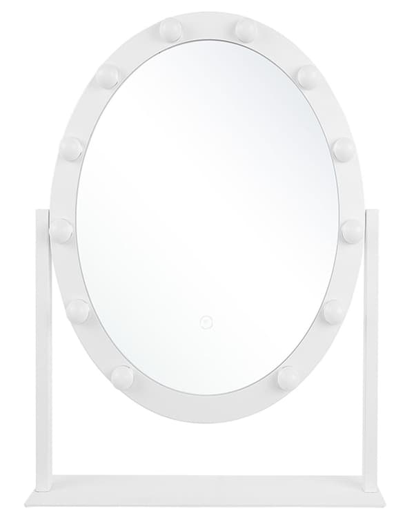 Makeup spejl med LED Hvid Jern 50 x 60 cm Sminkespejl med Lys Oval Hollywood Inspireret Pære med Touch Funktion Bordspejl Pigeværelse
