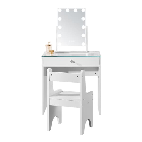 Bright Beauty Vanity - hollywood make up bord för barn - sminkbord - hollywood toalettbord - med make up spegel - 1 låda - vit