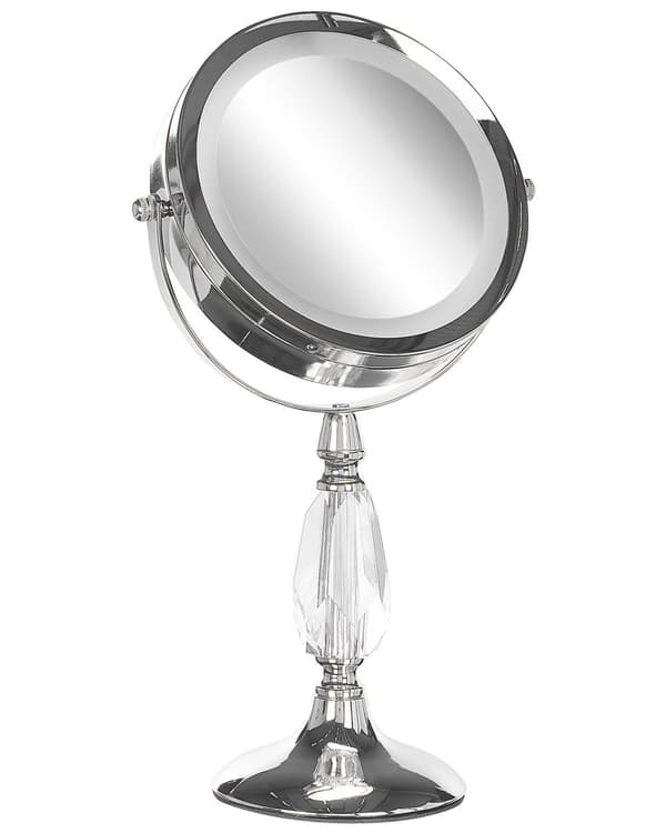Meikkipeili hopeinen LED-valolla metallinen 18 cm moderni tyyli