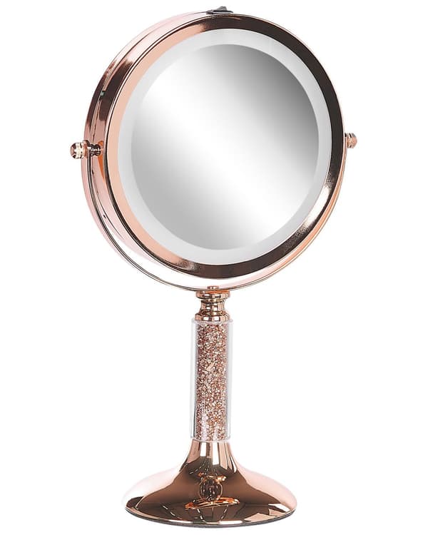 Meikkipeili ruusukultainen LED-valolla metallinen 18 cm moderni tyyli