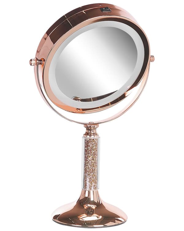 Meikkipeili ruusukultainen LED-valolla metallinen 18 cm moderni tyyli