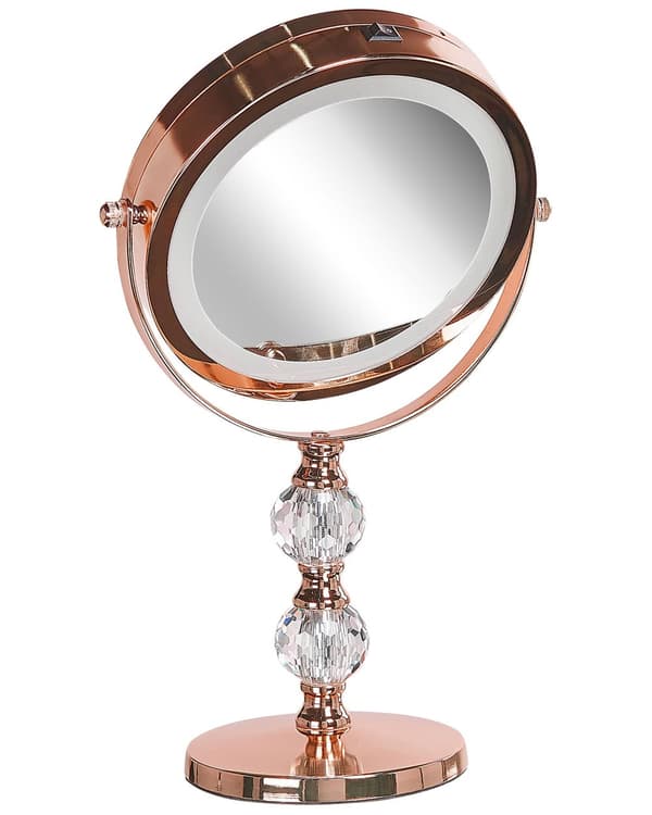 Meikkipeili ruusukultainen LED-valolla metallinen 18 cm moderni tyyli