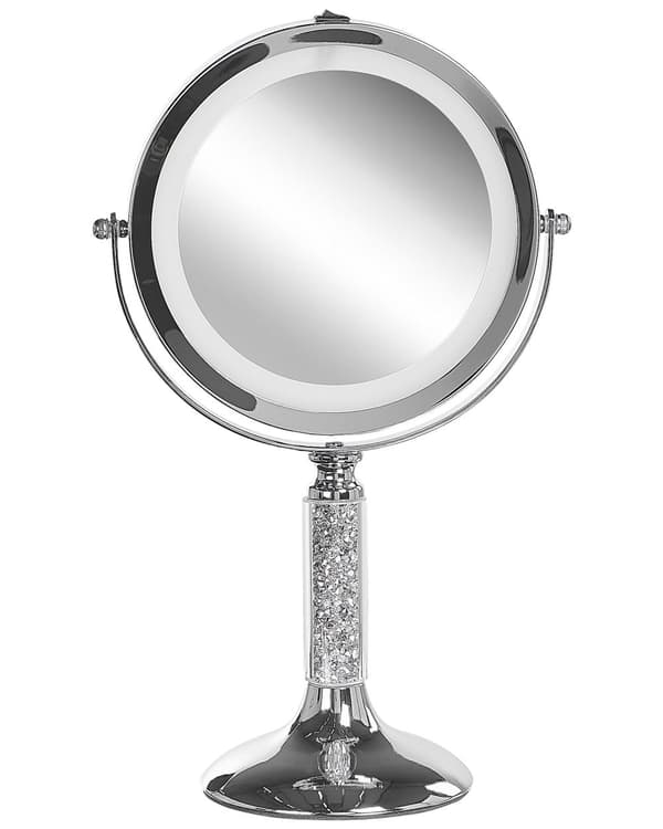 Meikkipeili hopeinen LED-valolla metallinen 18 cm moderni tyyli