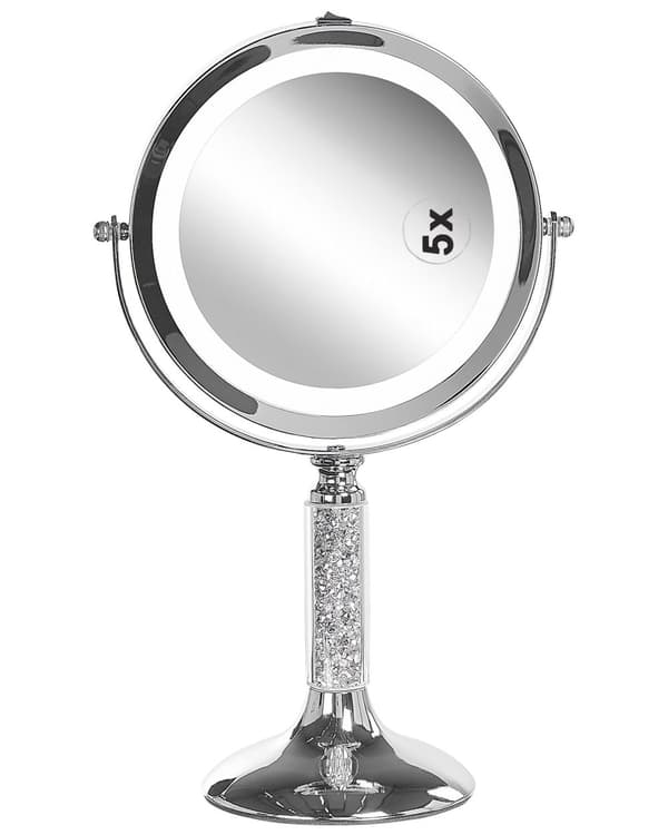 Meikkipeili hopeinen LED-valolla metallinen 18 cm moderni tyyli