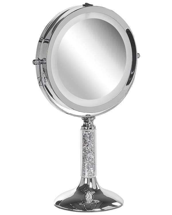 Meikkipeili hopeinen LED-valolla metallinen 18 cm moderni tyyli