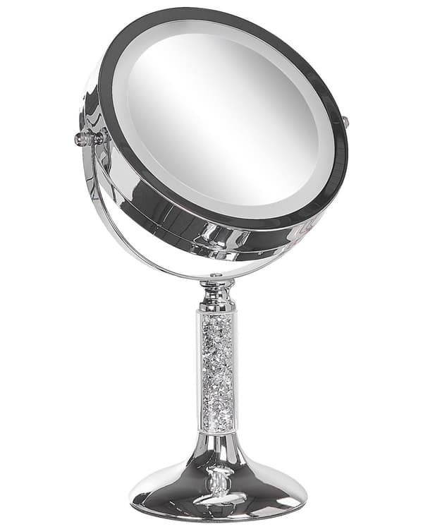 Meikkipeili hopeinen LED-valolla metallinen 18 cm moderni tyyli