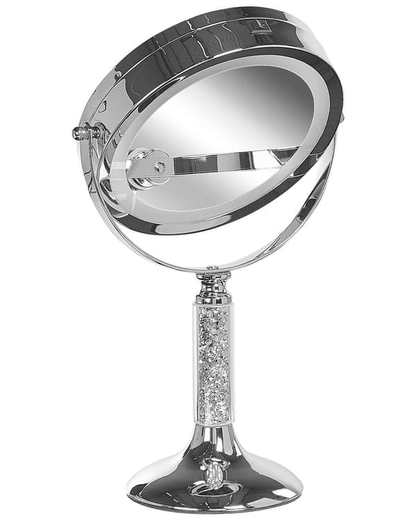 Meikkipeili hopeinen LED-valolla metallinen 18 cm moderni tyyli