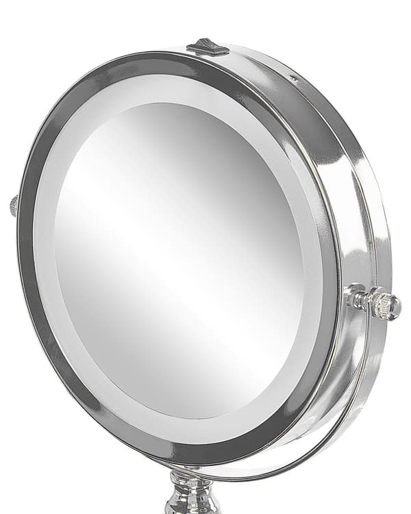 Meikkipeili hopeinen LED-valolla metallinen 18 cm moderni tyyli