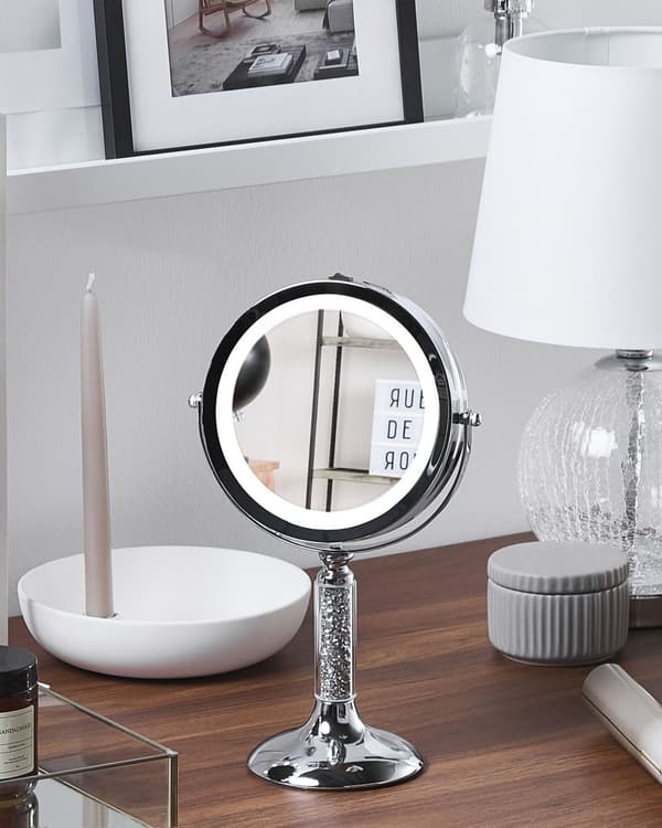 Meikkipeili hopeinen LED-valolla metallinen 18 cm moderni tyyli