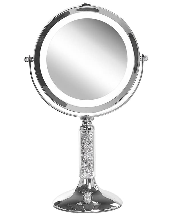 Meikkipeili hopeinen LED-valolla metallinen 18 cm moderni tyyli