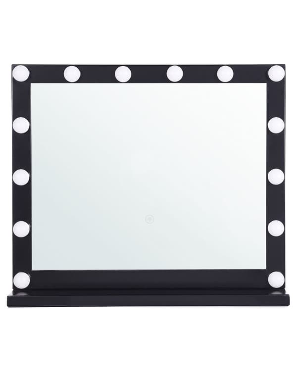 Meikkipeili musta rauta lasi 60 x 50 cm LED-valoilla koukuilla ripustettava suorakulmainen glamour tyyli