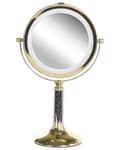 Miniatyrbillede 5 af 10: Makeup Spejl Guld Jern Metal Stel ø 13 cm med LED Lys 1x/5x Forstørrelse Dobbeltsidet Kosmetisk Skrivebord