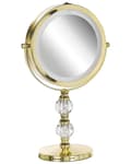 Miniatyrbillede 6 af 9: Makeup Spejl Guld Metal Stel ø 13 cm med LED Lys 1x/5x Forstørrelse Dobbeltsidet Kosmetisk Skrivebord