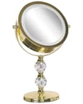 Miniatyrbillede 7 af 9: Makeup Spejl Guld Metal Stel ø 13 cm med LED Lys 1x/5x Forstørrelse Dobbeltsidet Kosmetisk Skrivebord