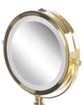 Miniatyrbillede 9 af 9: Makeup Spejl Guld Metal Stel ø 13 cm med LED Lys 1x/5x Forstørrelse Dobbeltsidet Kosmetisk Skrivebord