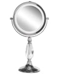 Miniatyrbillede 4 af 9: Makeup Spejl Sølv Jern Metal ø 13 cm Rund Lille Forstørrelses Spejl med LED Lys 1x/5x Sminkespejl Dobbeltsidet Kosmetik til Sminkebord