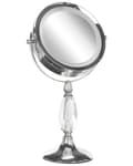 Miniatyrbillede 6 af 9: Makeup Spejl Sølv Jern Metal ø 13 cm Rund Lille Forstørrelses Spejl med LED Lys 1x/5x Sminkespejl Dobbeltsidet Kosmetik til Sminkebord