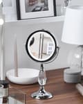 Miniatyrbillede 2 af 9: Makeup Spejl Sølv Jern Metal ø 13 cm Rund Lille Forstørrelses Spejl med LED Lys 1x/5x Sminkespejl Dobbeltsidet Kosmetik til Sminkebord