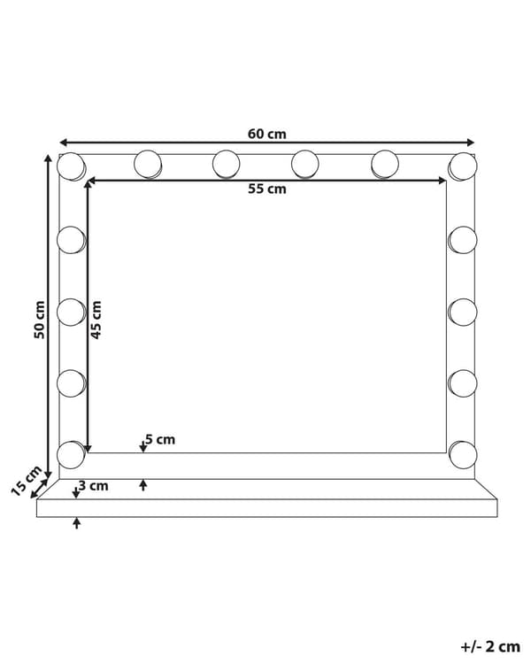 Sminkespejl med LED Sort Metal 50 x 60 cm Rektangulært Toiletbord