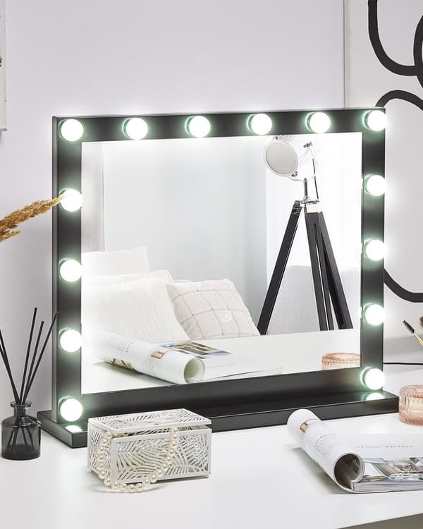 Sminkespejl med LED Sort Metal 50 x 60 cm Rektangulært Toiletbord