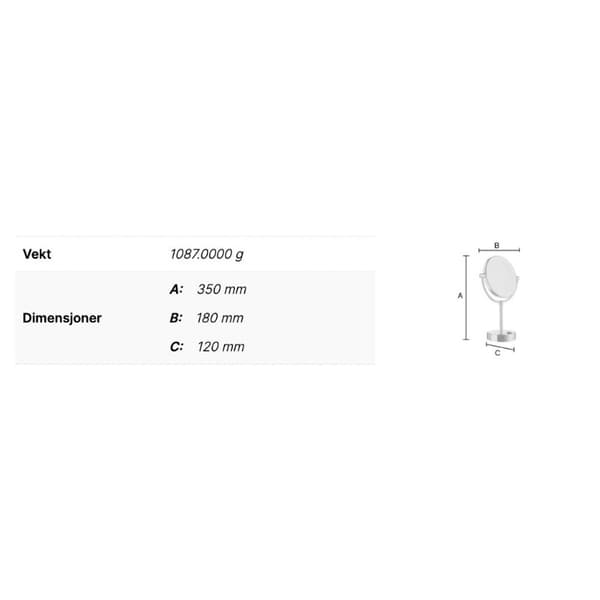 Smedbo Outline FK474E Sminkespeil 5x LED Lys