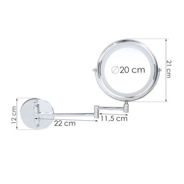 Makeup spejl - barberspejl - med LED - 20 cm - krom