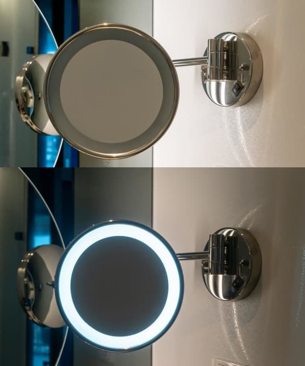 Makeup spejl - barberspejl - med LED - 20 cm - krom