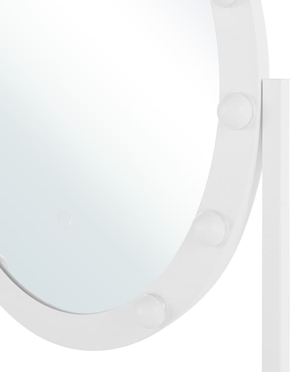 Stående Sminkespeil med LED Hvit 50 x 60 cm Oval Hollywood-Belysning Sminkebord med pærer