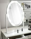 Miniatyrbilde 2 av 7: Stående Sminkespeil med LED Hvit 50 x 60 cm Oval Hollywood-Belysning Sminkebord med pærer