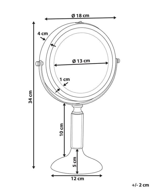 Sminkespeil Gull Jern Metallramme ø 13 cm LED-lys Dobbeltsidig 360° rotering Forstørrelsesside Tilbehør Baderom Sminkebord