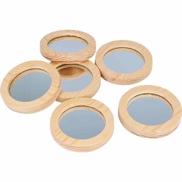 Set med 6 fickspeglar i trä - 7,5 x 1 cm